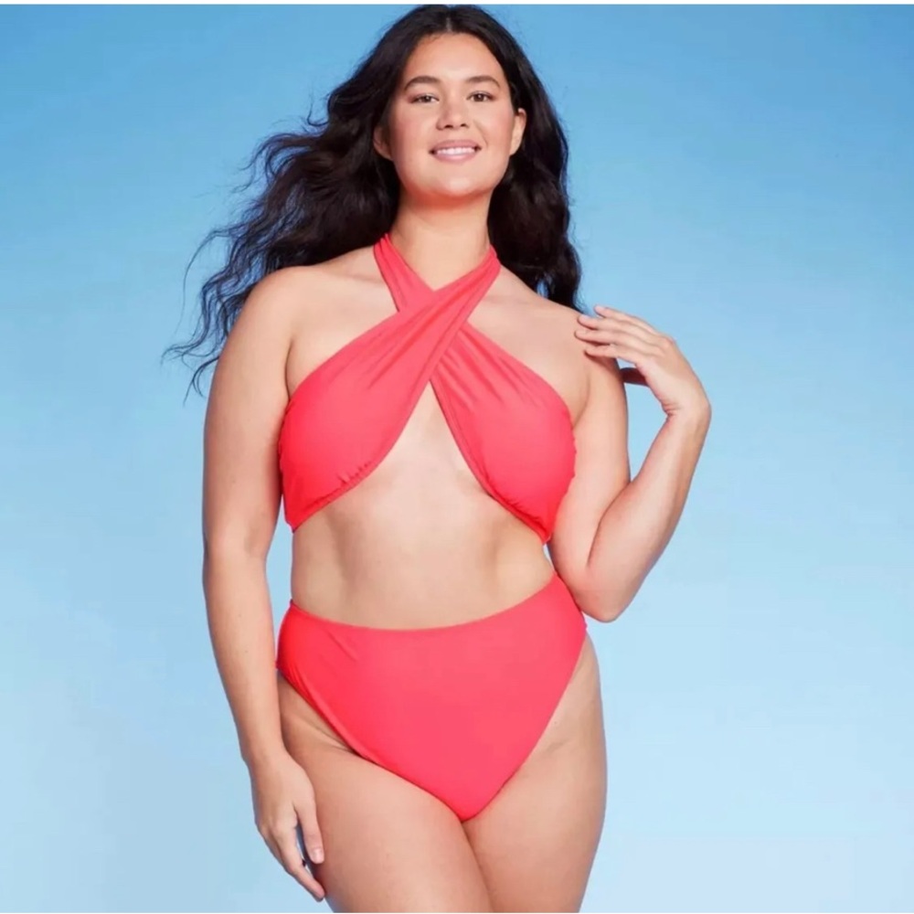 Wild Fable Cross Front Halter One Piece Swimsuit